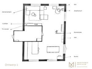 indeling; woonkamer; woonkeuken; leeshoek; openhaard; karpet; elementenbank; roomdivider; planten; persoonlijke items; persoonlijk; industrieel; hout; staal